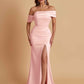 Elegant Soft Satin Mermaid Off Shoulder Asymmetrical Side Slit Floor-Length Bridesmaid Dresses