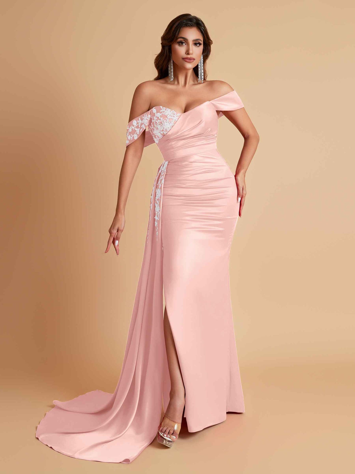 Elegant Soft Satin Mermaid Off Shoulder Floor-Length Mermaid Bridesmaid Dresses