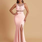 Sexy Soft Satin Mermaid Illusion Side Slit Floor-Length Bridesmaid Dresses Online