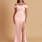 Sexy Soft Satin Mermaid Cold Shoulder Side Slit Floor-Length Bridesmaid Dresses Online