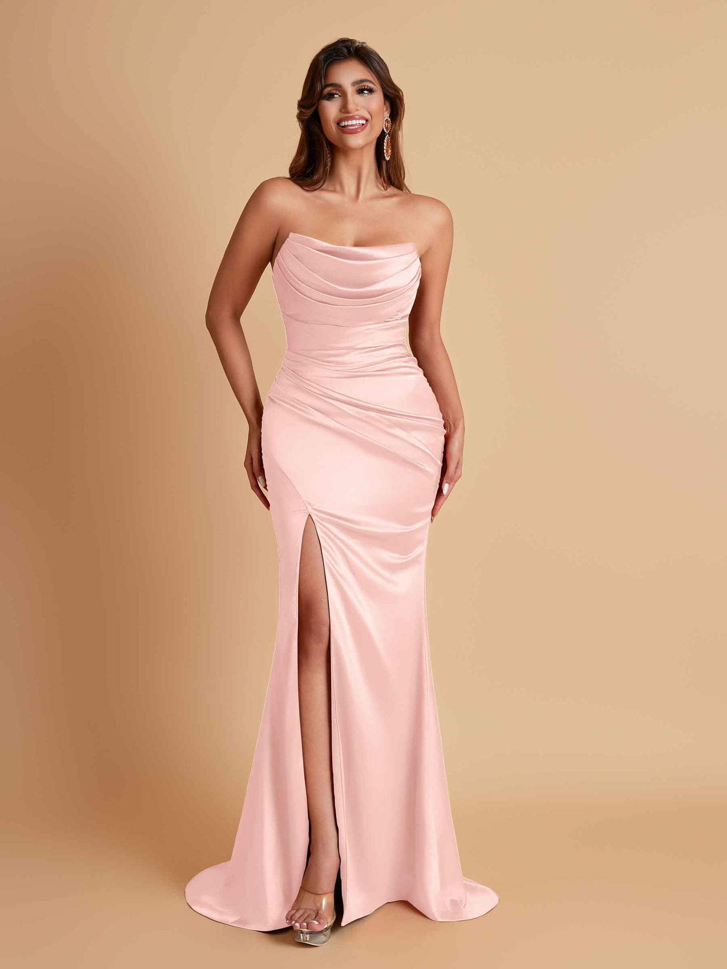Sexy Soft Satin Mermaid Side Slit Floor-Length Mermaid Bridesmaid Dresses