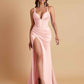 Stunning V Neck Soft Satin Side Slit Floor-Length Mermaid Bridesmaid Dresses