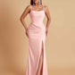 Gorgeous Spaghetti Straps Soft Satin Side Slit Floor-Length Mermaid Bridesmaid Dresses