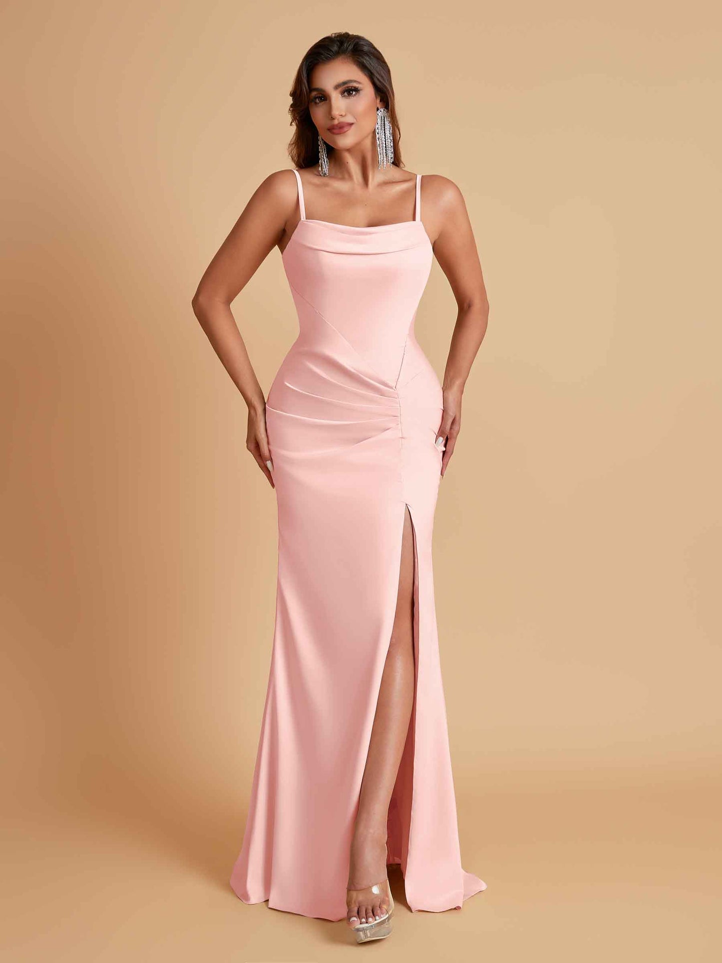 Gorgeous Spaghetti Straps Soft Satin Side Slit Floor-Length Mermaid Bridesmaid Dresses