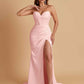 Elegant Soft Satin Mermaid V-neck Side Slit Floor-Length Bridesmaid Dresses Online