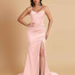 Sexy Spaghetti Straps V Neck Soft Satin Side Slit Floor-Length Mermaid Bridesmaid Dresses