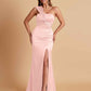 Elegant Soft Satin One Shoulder Strapless Side-Slit Mermaid Bridesmaid Dresses