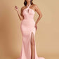Elegant Soft Satin Mermaid Halter Side Slit Floor-Length Bridesmaid Dresses Online