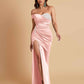 Sexy Soft Satin Mermaid One Shoulder Side Slit Floor-Length Mermaid Bridesmaid Dresses