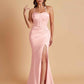 Sexy Soft Satin Mermaid Spaghetti Straps Side Slit Floor-Length Bridesmaid Dresses