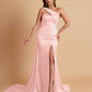 Elegant Soft Satin Sweetheart One Shoulder Side-Slit Mermaid Bridesmaid Dresses