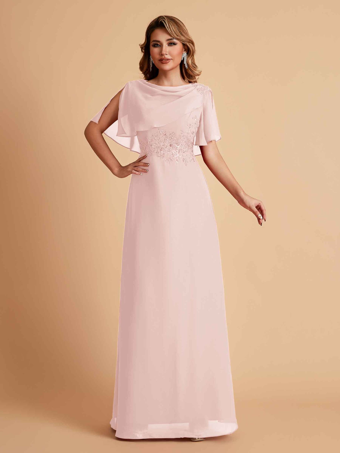 Elegant A-Line Chiffon Half Sleeves Jewel Mother of the Brides Dresses Online