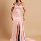 Gorgeous Soft Satin V-neck Off-the-Shoulder Side-Slit Mermaid Bridesmaid Dresses