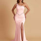 Sexy Soft Satin Mermaid One Shoulder Side Slit Beading Floor-Length Bridesmaid Dresses Online
