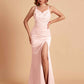 Sexy Satin V-neck Side Slit Mermaid Floor Length Bridesmaid Dresses