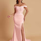 Elegant Soft Satin Mermaid Off Shoulder Side Slit Floor-Length Mermaid Bridesmaid Dresses