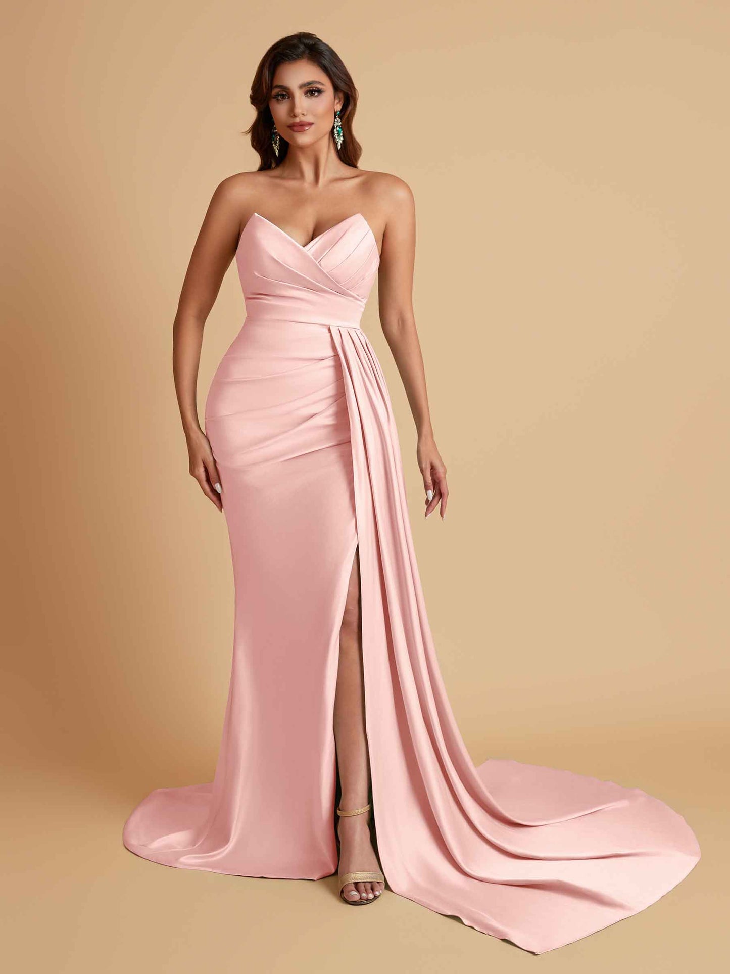 Sexy Soft Satin Mermaid V-neck Floor-Length Mermaid Bridesmaid Dresses
