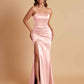 Elegant Soft Satin Strapless Split Side Mermaid Bridesmaid Dresses