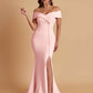 Elegant Soft Satin Mermaid Off Shoulder Side Slit Floor-Length Bridesmaid Dresses