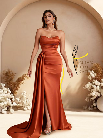 Elegant Soft Satin Sweetheart Strapless Side-Slit Mermaid Bridesmaid Dresses