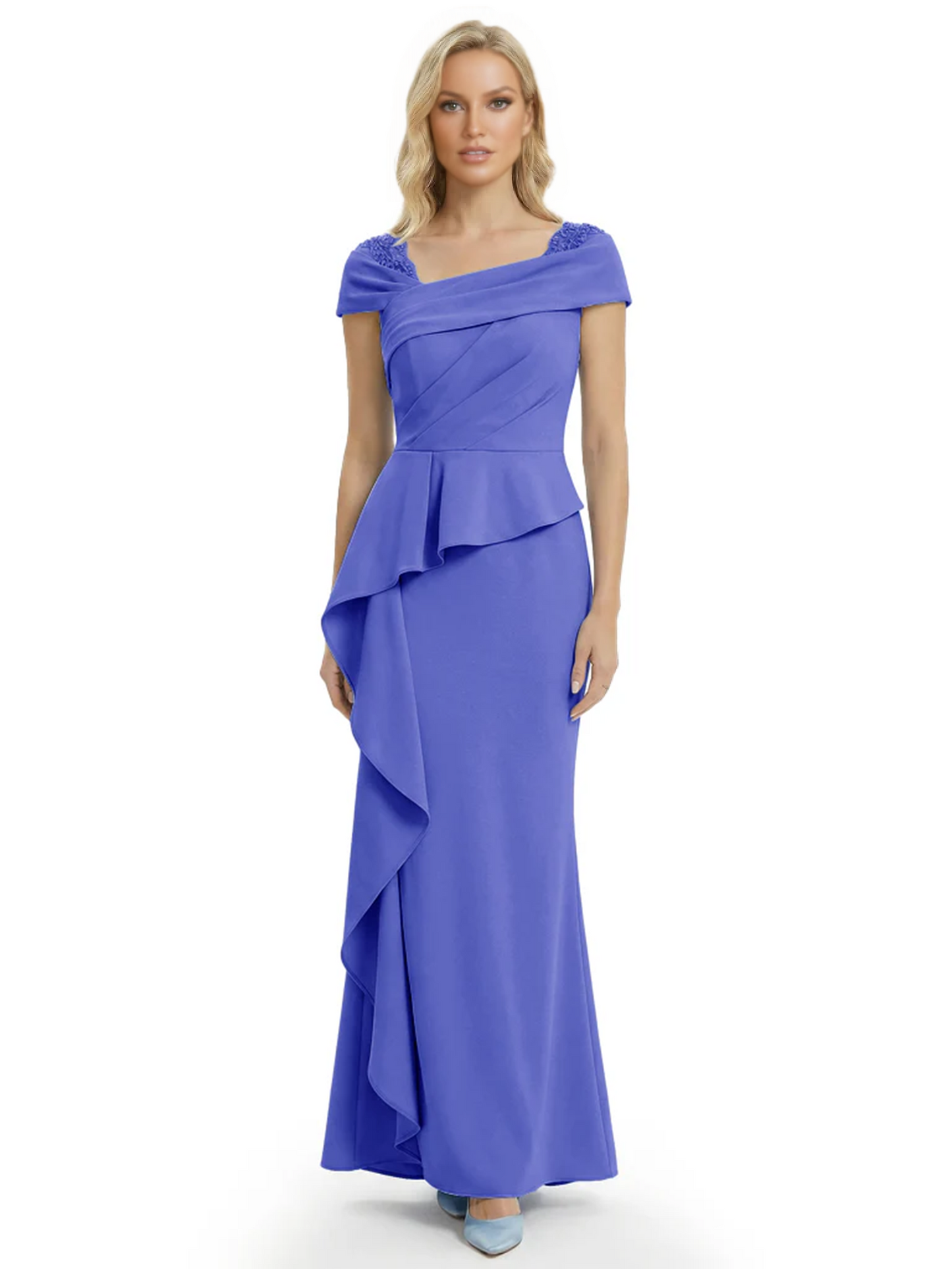 A-Line Satin Cap Sleeves Mother of the Brides Dresses Floor Length For Wedding