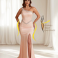 Sexy Soft Satin Mermaid One Shoulder Side Slit Beading Floor-Length Bridesmaid Dresses Online