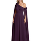 One Shoulder Mother of the Bride Dress Asymmetrical Cape Sleeve Gown with Floral