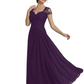 Long A-line Chiffon Short Sleeves Mother of the Brides Dresses Lace Wedding