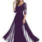 Luxury Burgundy Formal Dress Embroidered Lace Bodice Flowy Chiffon Gown 2026
