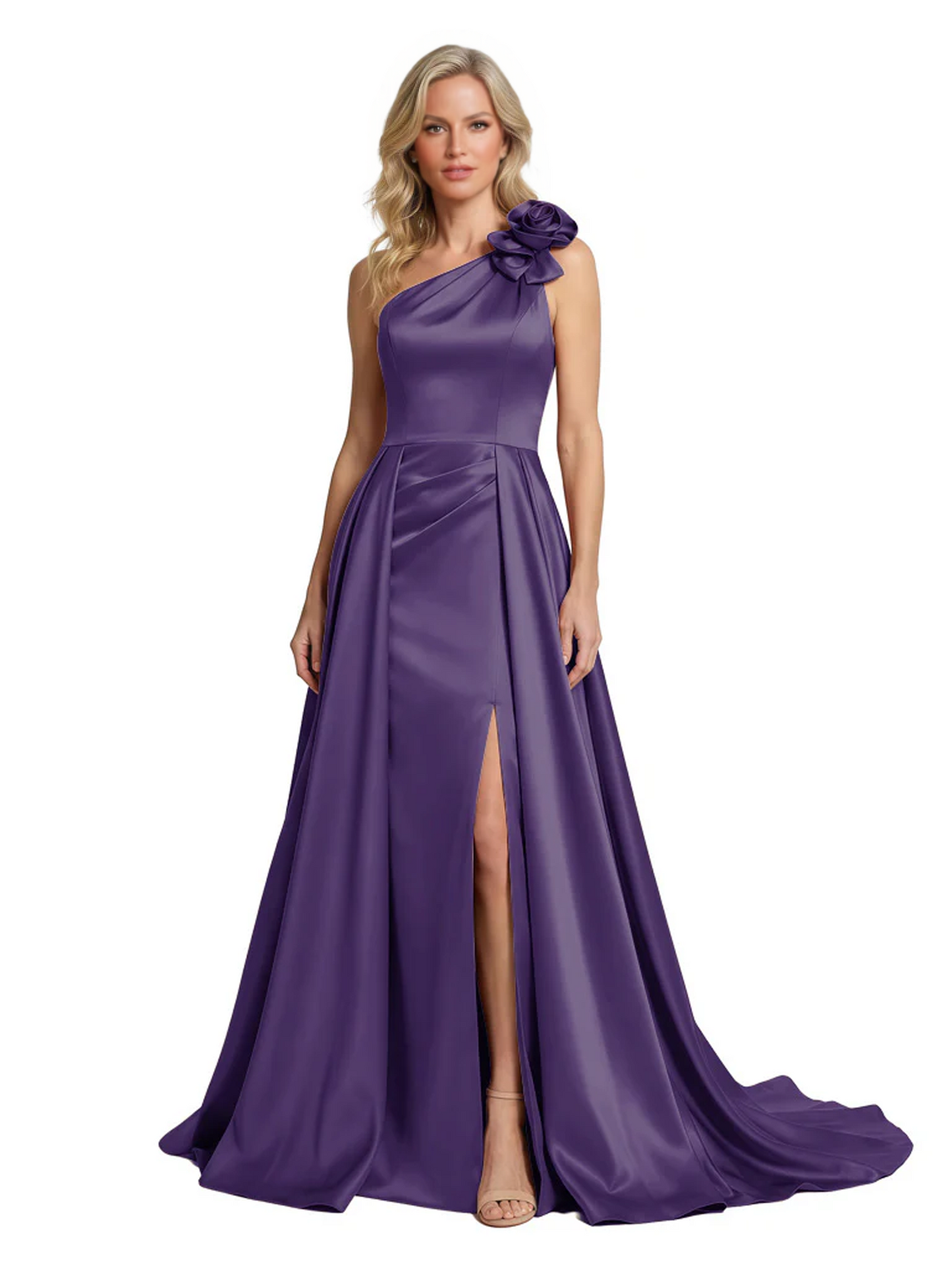 One Shoulder Sleeveless Mother of the Brides Dresses Floor Length Slit With Train