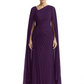 Elegant Asymmetric Neck Long A-Line Chiffon Mother of the Brides Dresses Mom Outfit with Cape