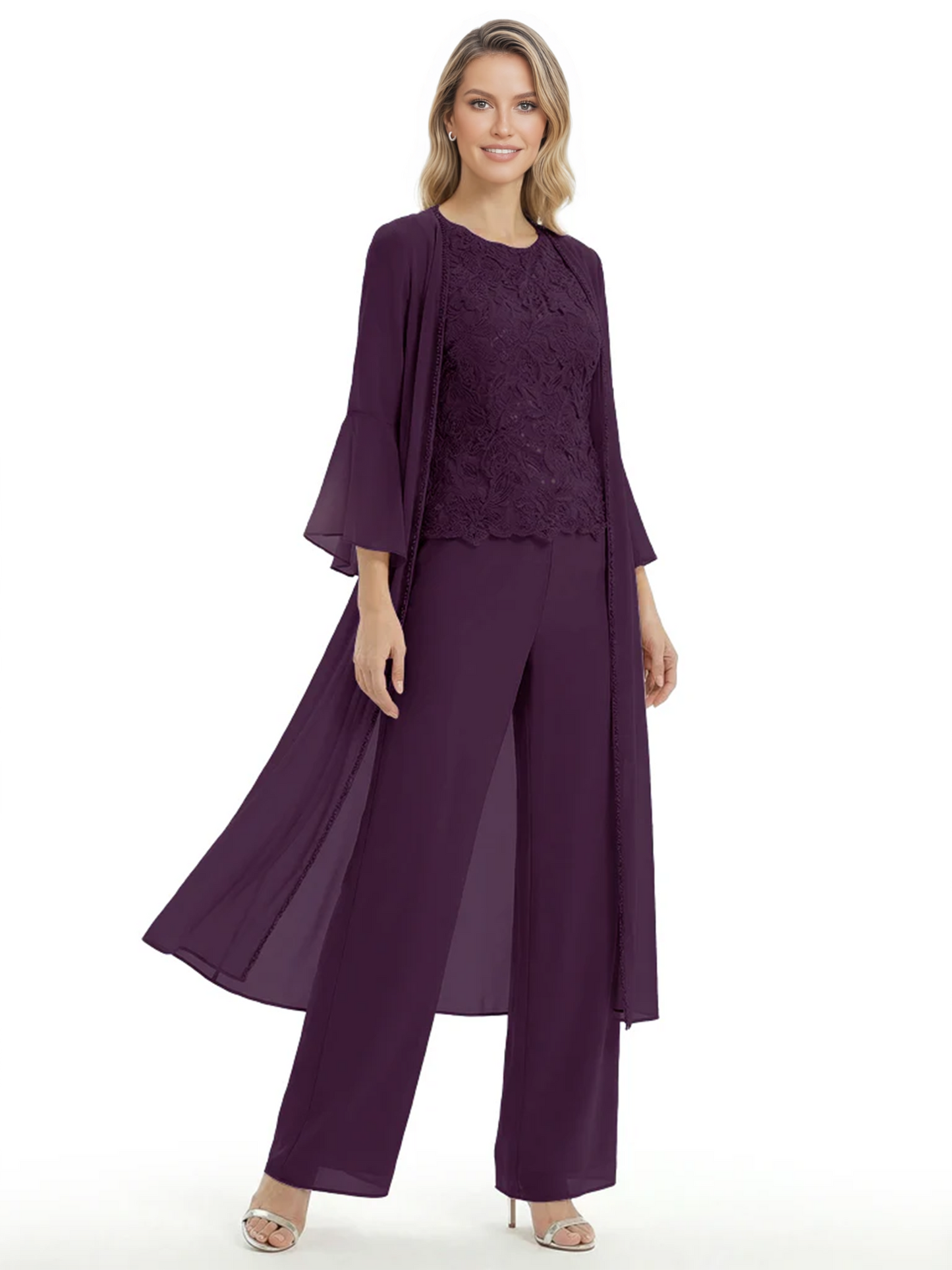 Elegant Pink 3-Piece Pant Set Trending 2026 Styles with Lace Wide-Leg Pants