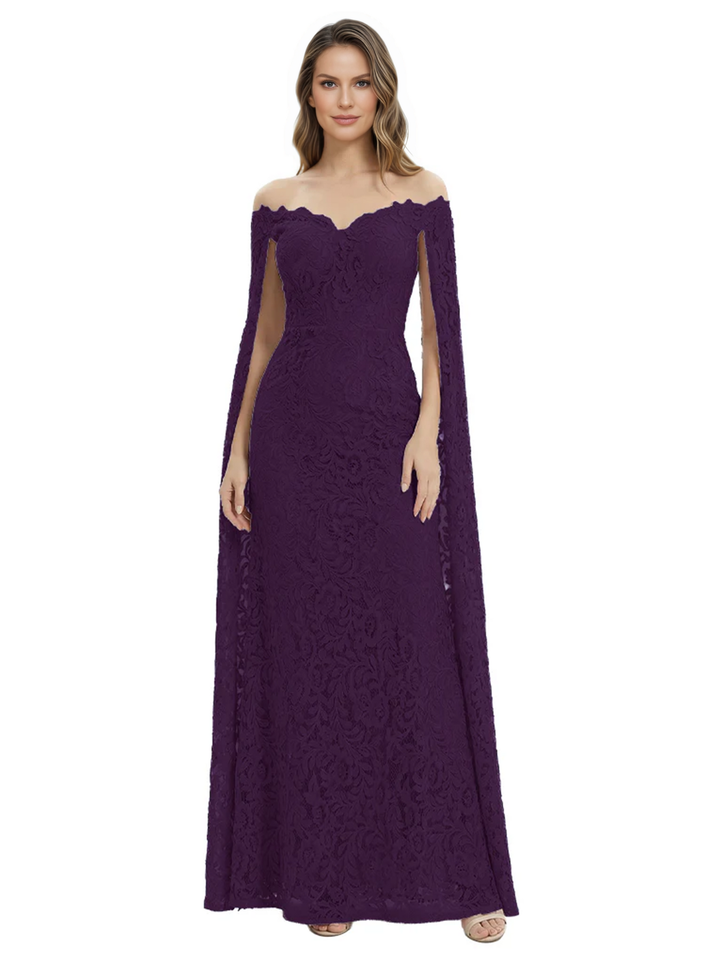 Elegant Mother of the Groom Gown Floral Lace Embroidered Formal Dress with Cape