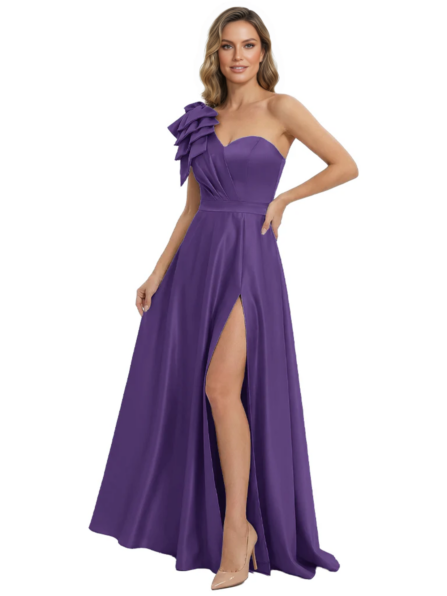 Elegant Mother of the Groom Dress A-Line Satin Formal Gown with High Slit Ruched Bodice