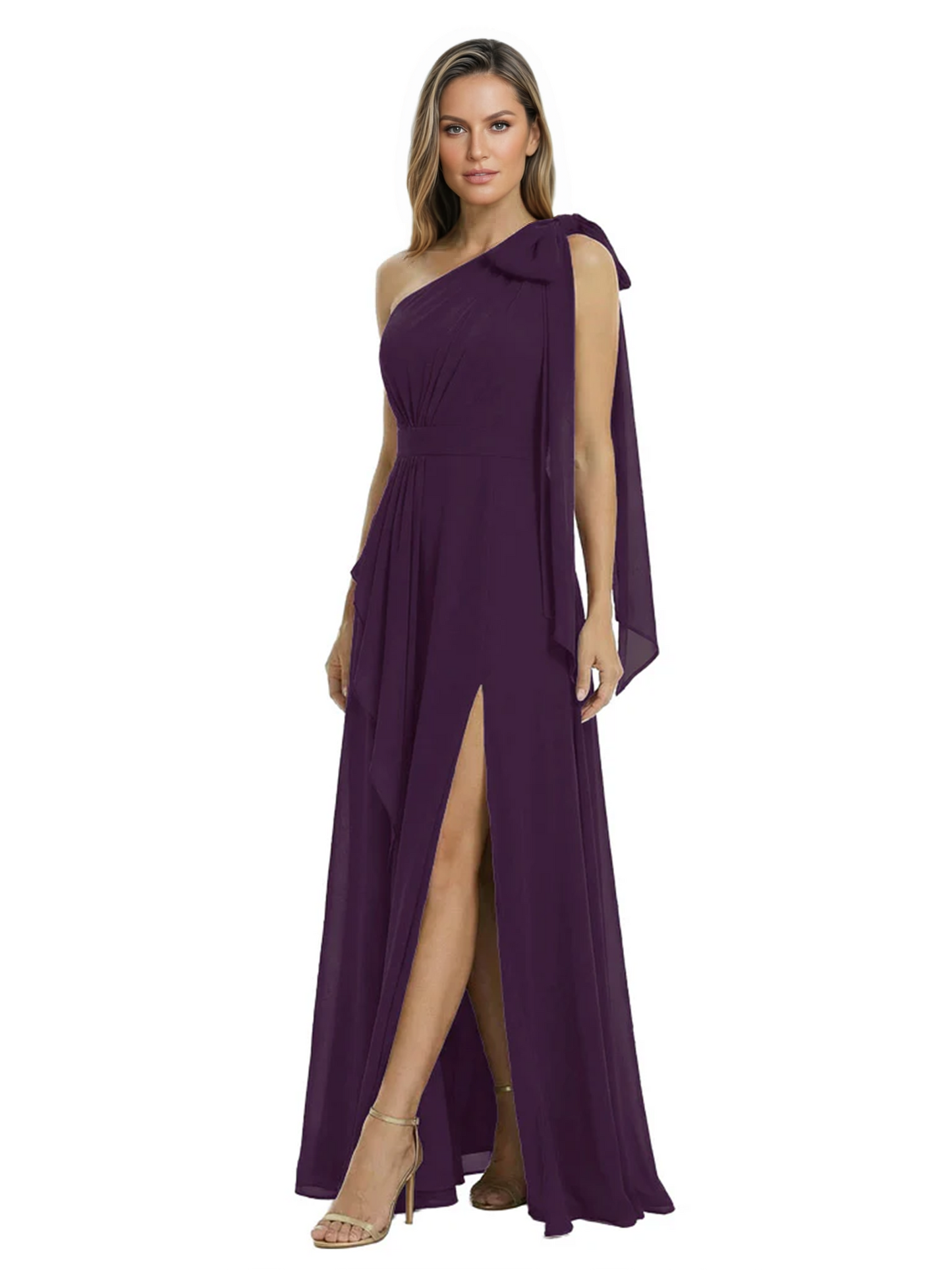 One-Shoulder Mother of the Bride Dress Chiffon Gown with Long Sash Detail