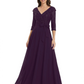 Chiffon Mother of the Bride Dress with Sequin V-Neck and Elegant Bow Sash