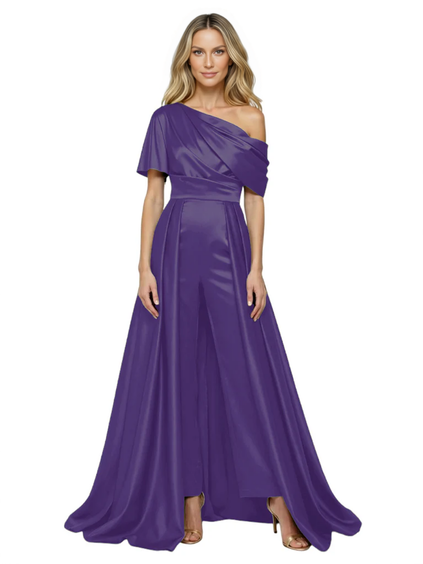 One Shoulder Mother of Bride jumpsuits Formal Gowns Floor Length Detachable Train