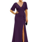Elegant Evening Gown Trending V-Neck & Ruffle Detail Mother of Bride Outfits Slit