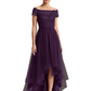 Formal High-Low Mother of the Bride Gown Short Sleeve Lace Maxi Dress with Tiered Skirt