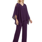V-Neck Chiffon Mother of the Brides Dresses Plus Size Jacket Suits Wedding