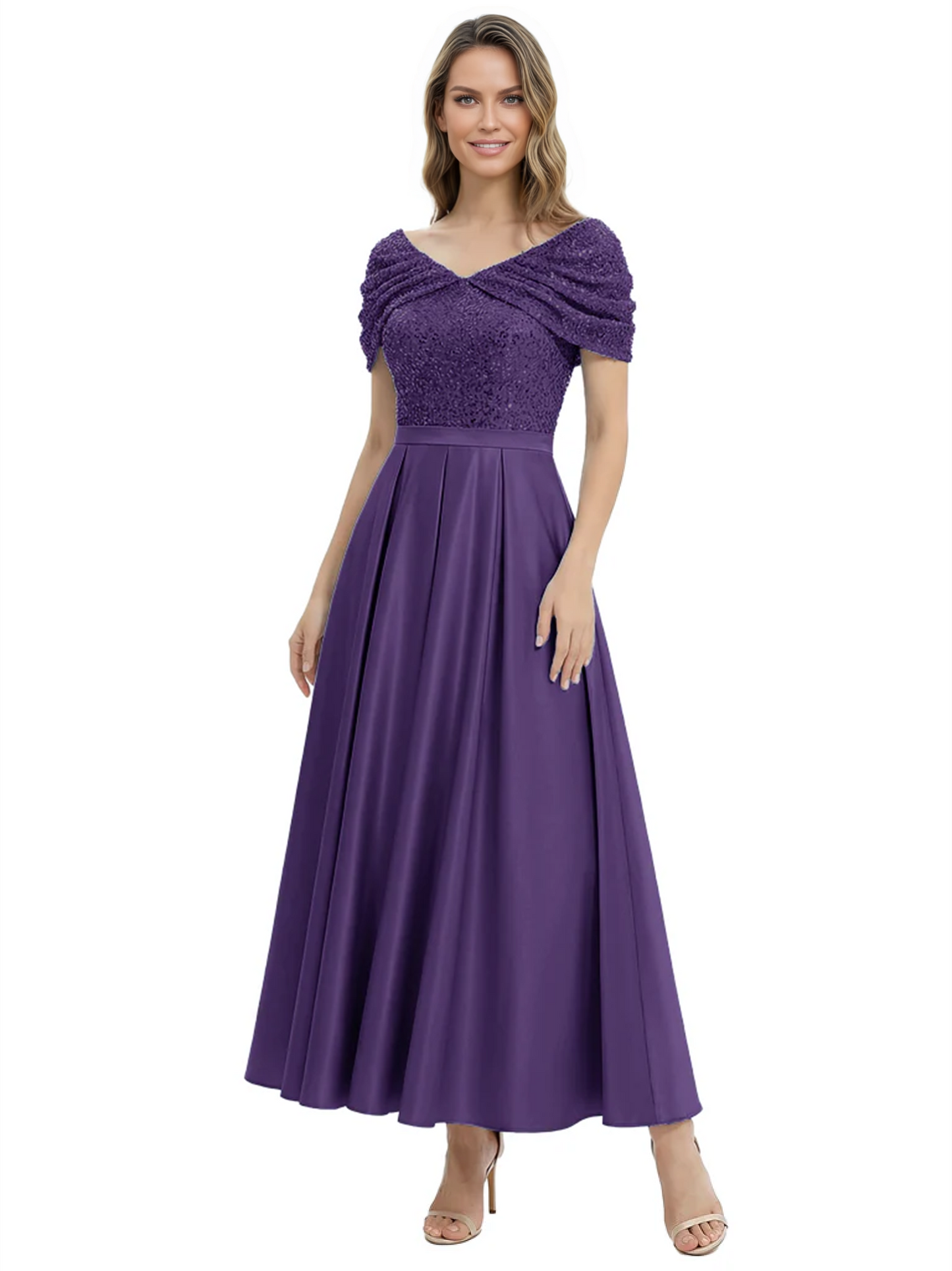 Luxury Formal Dress Sparkling Sequin Top Mother of Bride Dress Silk Satin A-Line Gowns