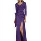 Elegant Evening Gowns Slit Trending Styles Satin Slit Formal Dress Cowl Neckline Gown Tie