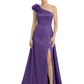 One Shoulder Mother of the Bride Dress with 3D Floral Detail Formal Dress A-Line Gowns with Slit