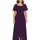 Formal High-Low Mother of the Bride Gown Sleeved Chiffon Maxi Dress Ruched Waist