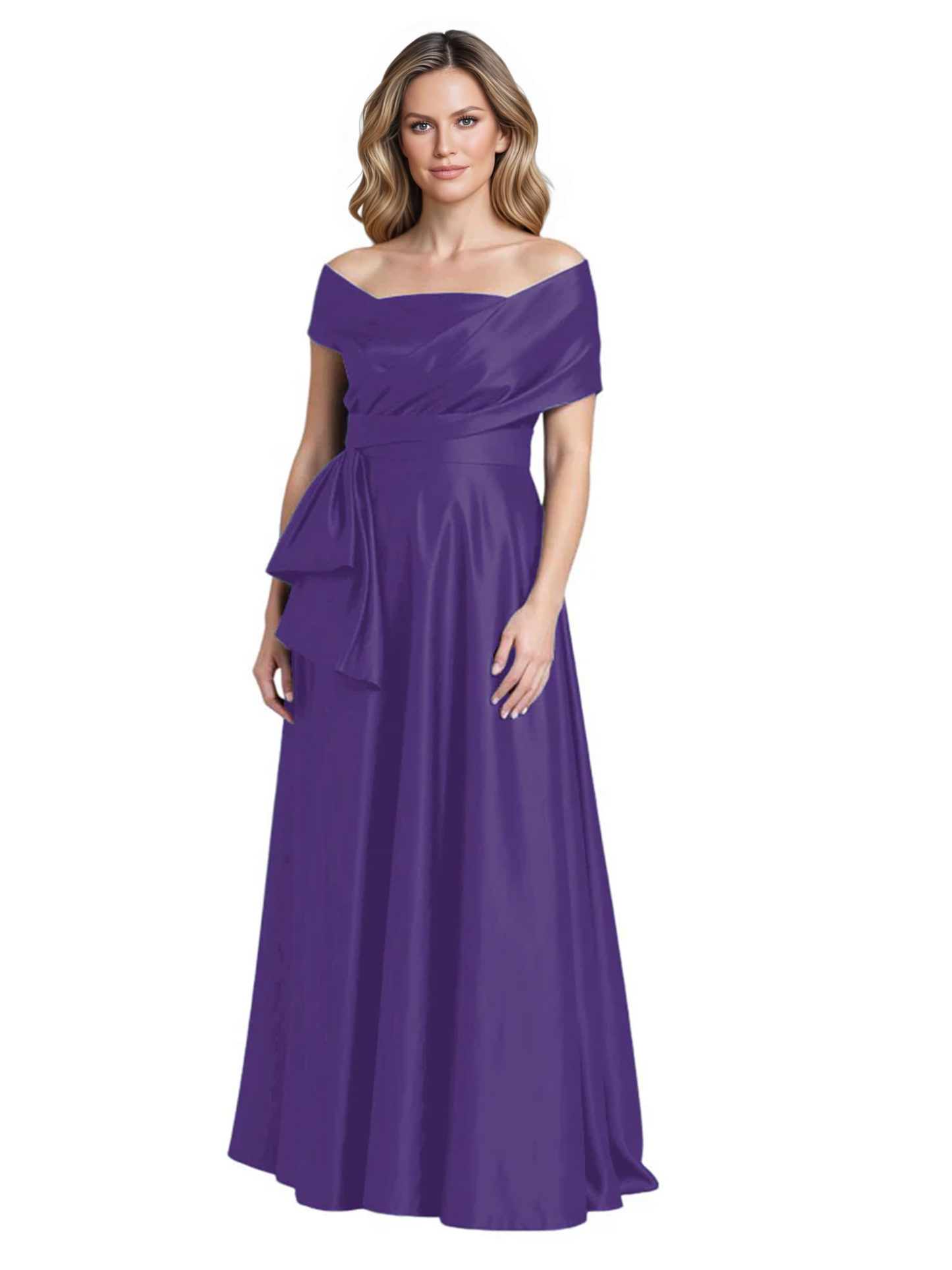 Formal Floor-Length Mother of the Bride Gown Sleeveless Satin Maxi Dress with Drape