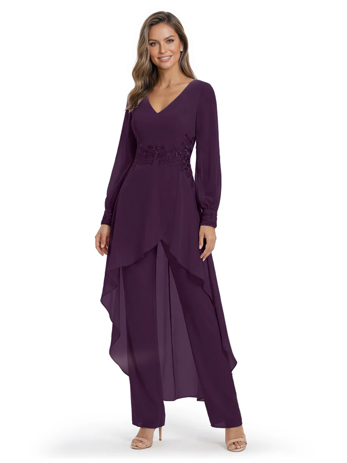 Luxury Black Formal Trousers Set High-Low Chiffon Top with Sparkling Beaded Detail