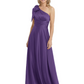 One-Shoulder Mother of the Bride Dress Satin Gown with Bow Ruched Empire Waist