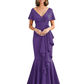 Satin Mother of the Bride Dress with Cascading Ruffles and Mermaid Tail V-Neck