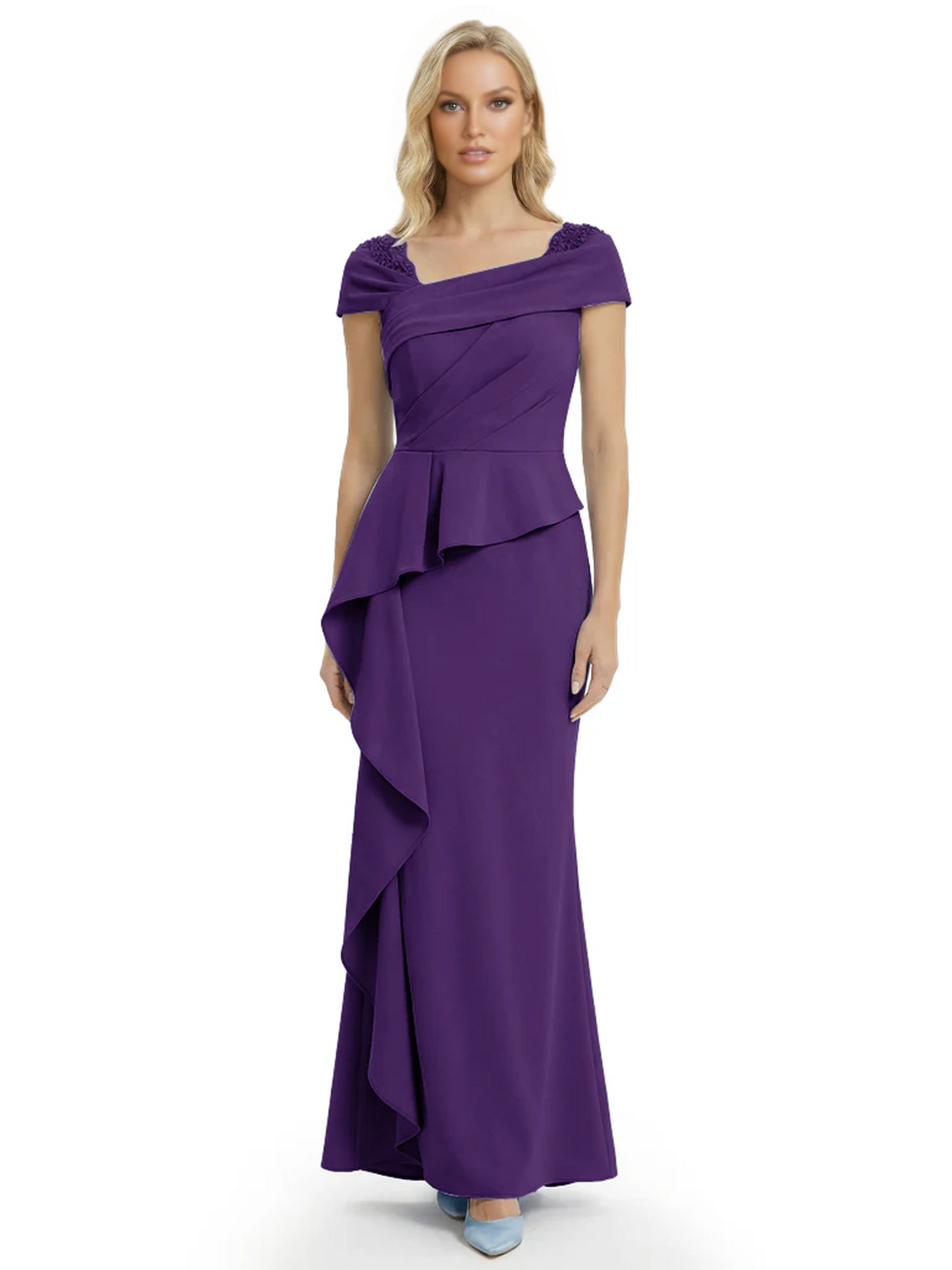 A-Line Satin Cap Sleeves Mother of the Brides Dresses Floor Length For Wedding