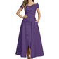 Formal Floor-Length Mother of the Bride Gown Satin Maxi Dress with Slit Off Shoulder